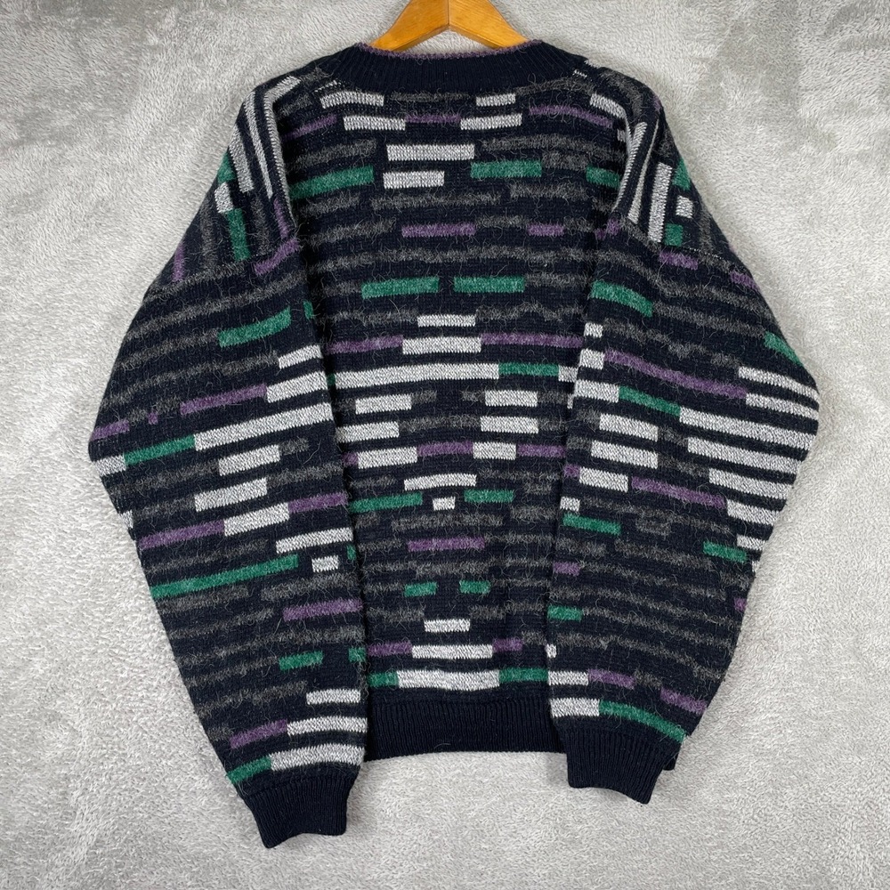 Bachrach Cardigan Sweater Mens Large Black Abstract Geometric Vintage Knit 90s - Picture 4 of 7